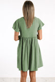 Wine V Neck Buttoned Empire Waist Babydoll Mini Dress