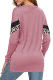 Leopard Print Crew Neck Color Block Sweatshirt