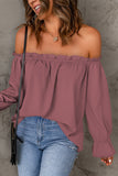 Pink Frilled Off-shoulder Neckline Loose Blouse