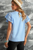 White/Black/Blue/Green Hollow Out Ruffle Sleeve T-shirt