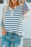 Long Sleeve Stripe Button Henley Top