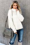 Beige Grid Pattern Turtleneck Sweater