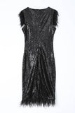 Elegant Sequined Feather Little Black Dress