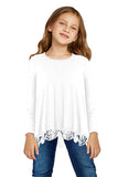 Long Sleeve Lace Trim O-neck A-line Tunic Blouse