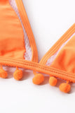 Pom Pom Mesh Insert High Waist Bikini