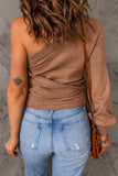 Brown Tie Knot One Shoulder Knitted Sweater