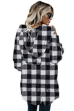 Plaid Fuzzy Fleece Open Front Hooded Coat with Pocket