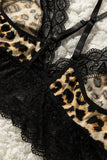 Cheetah Print Crochet Lace Backless Cami Set