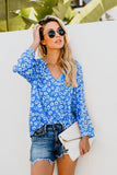 Floral Print Collar V Neck Blouse