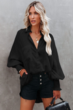 Black Billowy Sleeves Pocketed Shirt