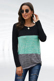 Green Color Block Crew Neck Blouse