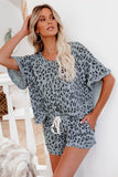 Leopard Print Rolled Sleeve Short Lounge Set