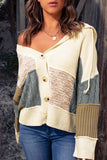 Beige Colorblock Patchwork Buttons Hooded Cardigan