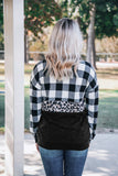 Plaid Leopard Print Splicing Sweatshirt