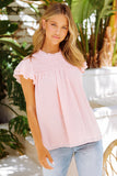 Tiered Sleeve Frilled Neck Dotted Top