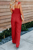 Red Flutter Sleeve Smocked Wide Leg Jumpsuit