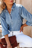 Medium Wash Collared Seamed Denim Shirt