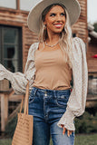 Khaki Floral Print Splicing Shirred Puff Sleeve Blouse