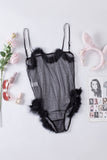 Raw Hem See-through Mesh Spaghetti Strap Teddy Lingerie