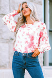 Round Neck Bishop Sleeves Floral Blouse