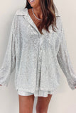 Silver Sequin Pocketed Loose Shirt