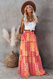 Tiered Paisley Print Pocketed Maxi Skirt