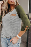 Raglan Sleeve Splicing Striped Top with Pocket