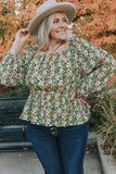 Square Neck Floral Plus Size Peplum Top