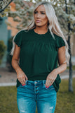 Green Tiered Sleeve Frilled Neck Dotted Top