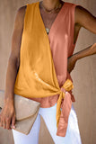 and Rose Colorblock Drape Tie Tank Top