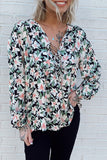 Black Floral Print Lace Up Blouse