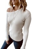 Knit One Shoulder Long Sleeve Pullover Top