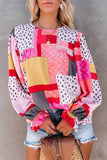 Multicolor Polka Dot Geometric Patchwork Long Sleeve Blouse