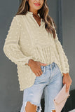Ruffled Split Neck Lace Hollow Out Puff Sleeve Polka Dot Blouse