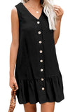 Black Pocketed Button Tank Dress