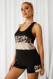 Cheetah Print Sequins Top & Drawstring Waist Shorts Set