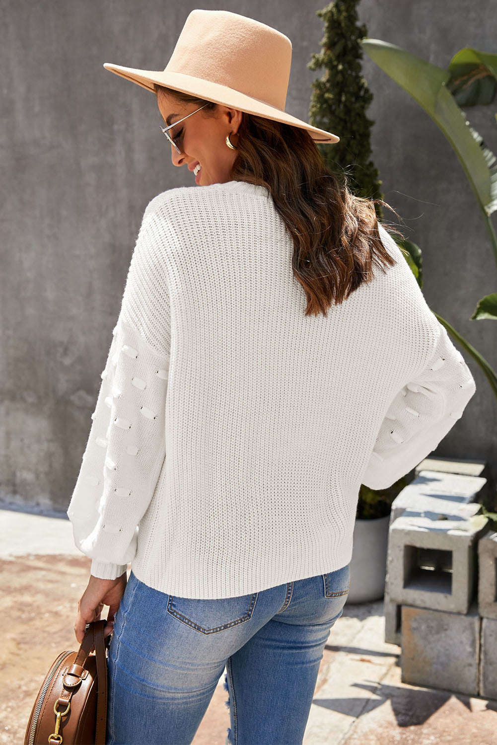 Bubble Sleeve Cropped Knit Sweater