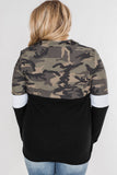 Plus Size Quarter Zip Camo Color Block Sweatshirt