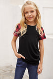 Plaid Raglan Sleeves Girls’ Tee