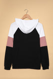 Khaki Color Block Zip Up Kangaroo Pocket Drawstring Hoodie