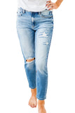 Wash Distressed Mid Waist Jeans