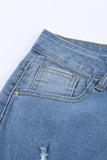 Print Stitching Ripped Skinny Jeans