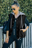 Solid Color Hooded Denim Vest Jacket