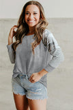 Round Neck Raglan Sleeve Camo Striped Patchwork Top