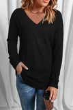 Solid Color V Neck Long Sleeve Knit Top