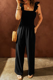 Black Flutter Sleeve Smocked Wide Leg Jumpsuit