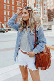 Pocket Raw Hem Buttoned Denim Jacket