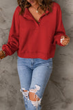 Red Front Buttons Drop Shoulder Pullover Sweatshirt