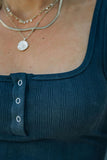 Ribbed Knit Henley Crop Tank