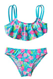 Girls’ Ruffle Flower Print Two Piece Swimsuit Set